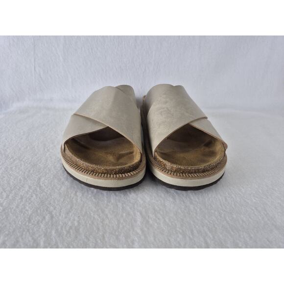 FREE PEOPLE Sidelines Footbed Grey Leather Birk CrissCross Slide Sandals 37 7 - Picture 4 of 8